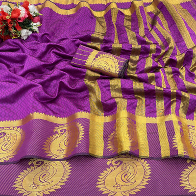 Jyanshu Creation Self Design Dharmavaram Cotton Silk Saree(Pack of 2, Purple)