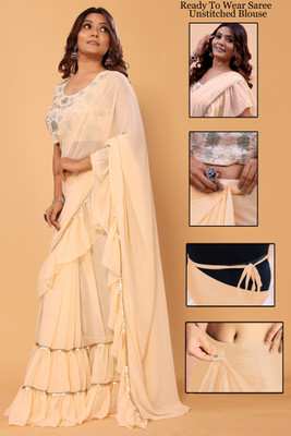 PATLANI STYLE Embroidered Bollywood Georgette Saree(Cream)