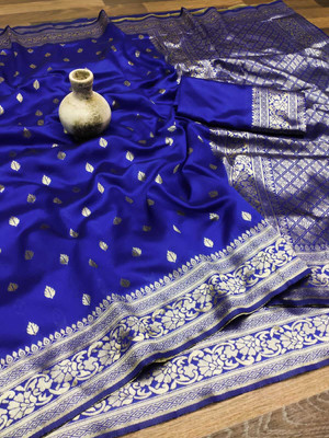 signagraph Woven, Temple Border Banarasi Satin, Art Silk Saree(Blue)
