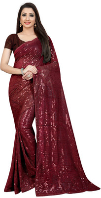 Bluebirdimpex Embroidered Bollywood Georgette Saree(Maroon)