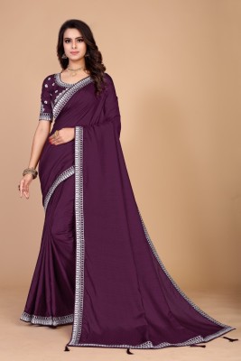 Lusiva Embroidered Daily Wear Silk Blend Saree(Purple)