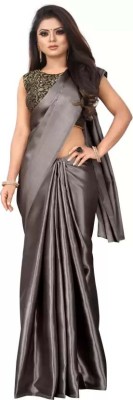 Aruna Sarees Solid/Plain Bollywood Satin Saree(Grey)