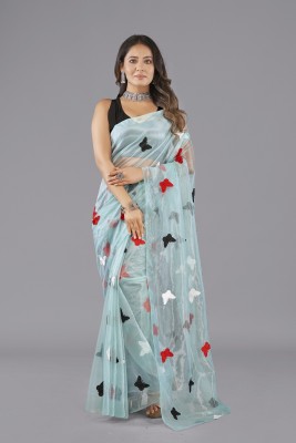 Apnisha Embroidered Bollywood Net Saree(Dark Blue)