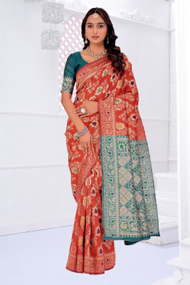 Florence Woven Banarasi Pure Silk Saree(Red)