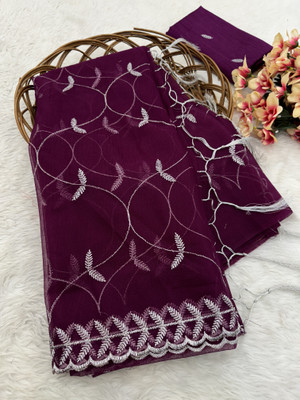 VANDU CREATION Embroidered Bollywood Supernet Saree(Purple)