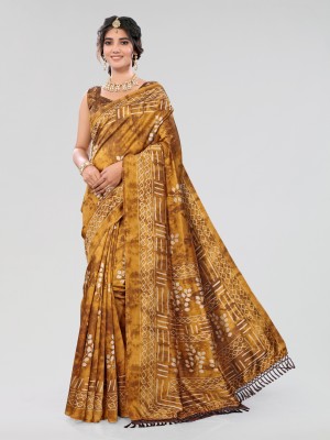 ANIRAV Printed Bollywood Art Silk Saree(Yellow)