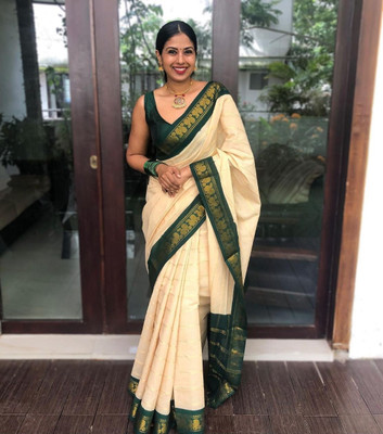 Gold Art Fashion Woven Kanjivaram Jacquard, Pure Silk Saree(Green)