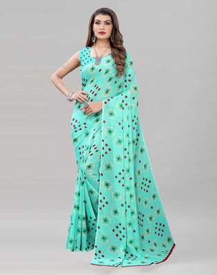 Kanooda Prints Printed Daily Wear Georgette Saree(Blue)
