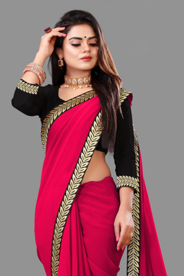 Jevlan Self Design Bollywood Georgette Saree(Pink)