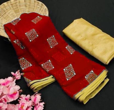 REDFISH Printed Daily Wear Georgette, Chiffon Saree(Red)