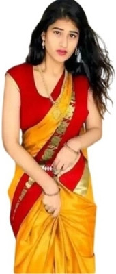 HouseOfCommon Temple Border Bollywood Cotton Silk Saree(Multicolor)