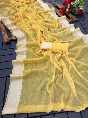 JAY BHAWANI TEX FAB Striped Bollywood Cotton Blend Saree(Yellow)