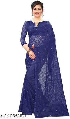 Saadhvi Printed Bollywood Net Saree(Dark Blue)