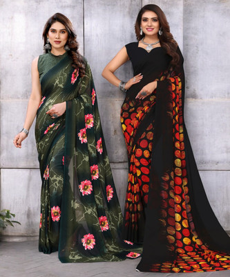 AMBUJAINTERNATIONAL Printed Bollywood Georgette Saree(Pack of 2, Multicolor)