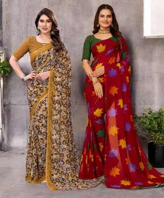 NIRMOHIFASHION Printed Bollywood Georgette Saree(Pack of 2, Multicolor)