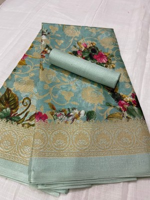 Kjs Floral Print Bollywood Cotton Blend Saree(Multicolor)