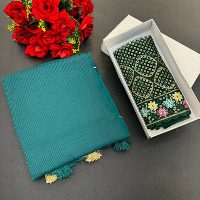 KONICA FAB Solid/Plain Bollywood Chiffon Saree(Dark Green)
