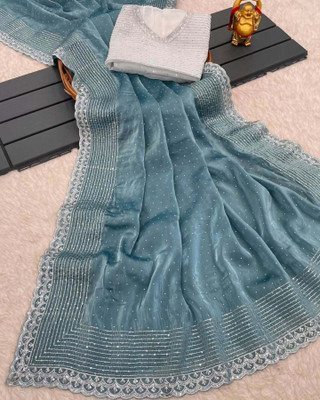 samu Embellished Bollywood Jimmy choo Saree(Blue)