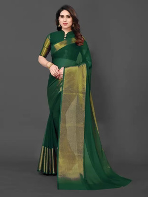 Vragi Embellished, Self Design Bollywood Chiffon Saree(Green)