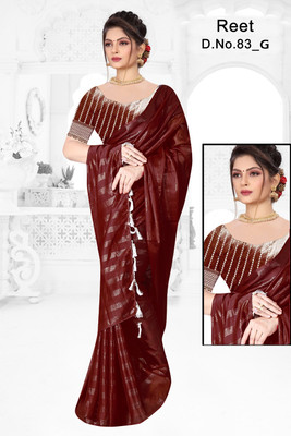 AAMONASTHA Self Design Bollywood Georgette, Chiffon Saree(Dark Blue)