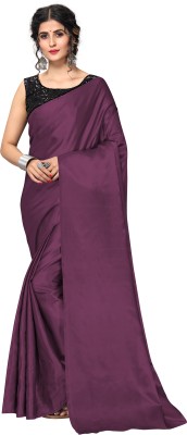 Ratan creation Solid/Plain Bollywood Satin Saree(Purple)