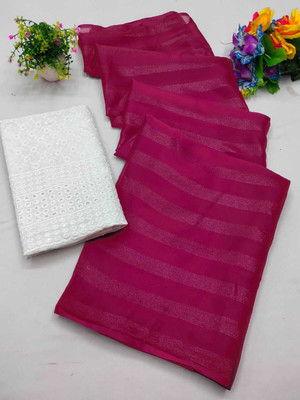 Gresha Enterprise Self Design Bollywood Chiffon Saree(Pink)