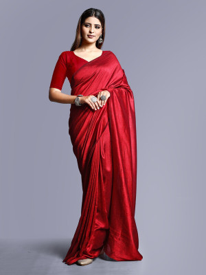 HouseOfCommon Solid/Plain Daily Wear Georgette Saree(Red)