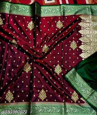 NaziyaSarees Woven Banarasi Jacquard Saree(Maroon)