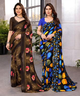 THE URBAN DIVA Printed Bollywood Georgette Saree(Pack of 2, Multicolor)
