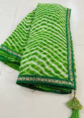 VEDVATI Striped Bollywood Georgette Saree(Green)