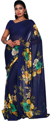ANIRAV Printed Daily Wear Georgette Saree(Light Blue)