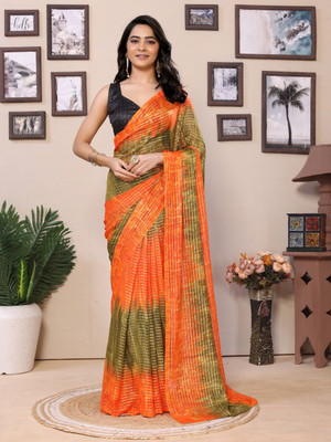 GOLDOLL FAB Digital Print Bollywood Georgette Saree(Orange)
