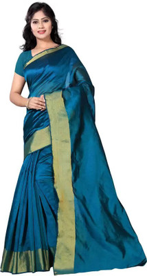 RUNAYA NX Solid/Plain Daily Wear Cotton Blend Saree(Light Blue)