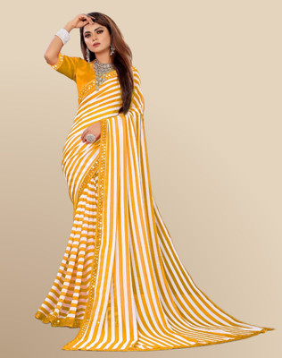The Textile Hub Printed Bollywood Georgette Saree(Yellow)