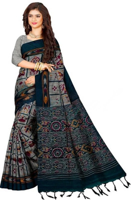 makalitraders Printed Sambalpuri Pure Cotton Saree(Grey, Green)