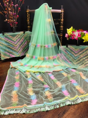 SATVASHIV Embroidered Bollywood Net Saree(Yellow)