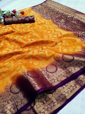 POSHVARIETY Embroidered Bollywood Pure Silk Saree(Orange)