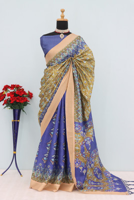 Ananta Akshram Digital Print, Printed Mysore Pure Silk Saree(Blue)