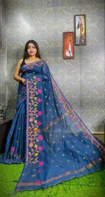 GHOSH TEXTILE Self Design Banarasi Cotton Silk Saree(Light Blue)