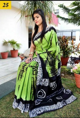 Sanganeri Print Printed, Color Block, Blocked Printed, Floral Print, Dyed Daily Wear Pure Cotton Saree(Green)