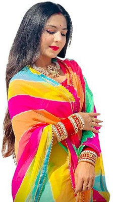 Adiyogi Enterprise Printed Leheria Georgette Saree(Multicolor)