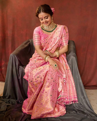 SOFIEFAB Woven, Solid/Plain Kanjivaram Pure Silk Saree(Pink)
