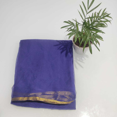 V And V Shop Solid/Plain Bollywood Chiffon Saree(Dark Blue)