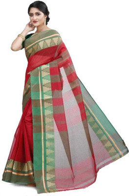 Ghosh handloom Self Design Tant Pure Cotton Saree(Red)