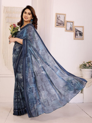 ROOP SUNDARI SAREES Printed Daily Wear Silk Blend Saree(Dark Blue)