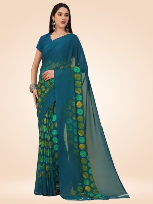 The Textile Hub Printed Daily Wear Georgette Saree(Green)