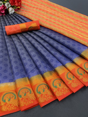 Adiyogi Enterprise Woven Kanjivaram Silk Blend Saree(Blue)