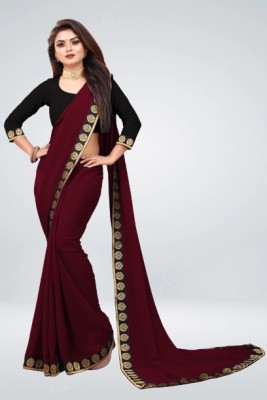 Jevlan Solid/Plain Bollywood Art Silk Saree(Maroon)