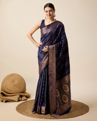 ORNITA BOUTIQUE Woven Banarasi Jacquard Saree(Dark Blue)