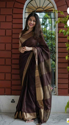 govind handloom Solid/Plain Bollywood Art Silk Saree(Brown)